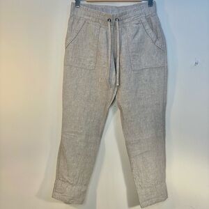 Athleta 100% Linen Ankle Pants Sz 2 Beige Straight Leg Drawstring Womens